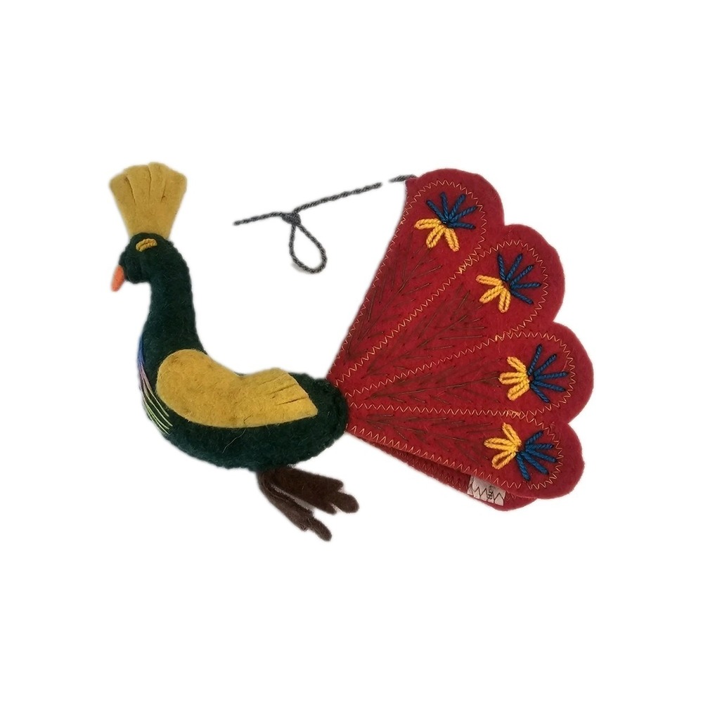 Silk Road Bazaar Handmade 100% Wool Felt Peacock Bird Christmas Ornament